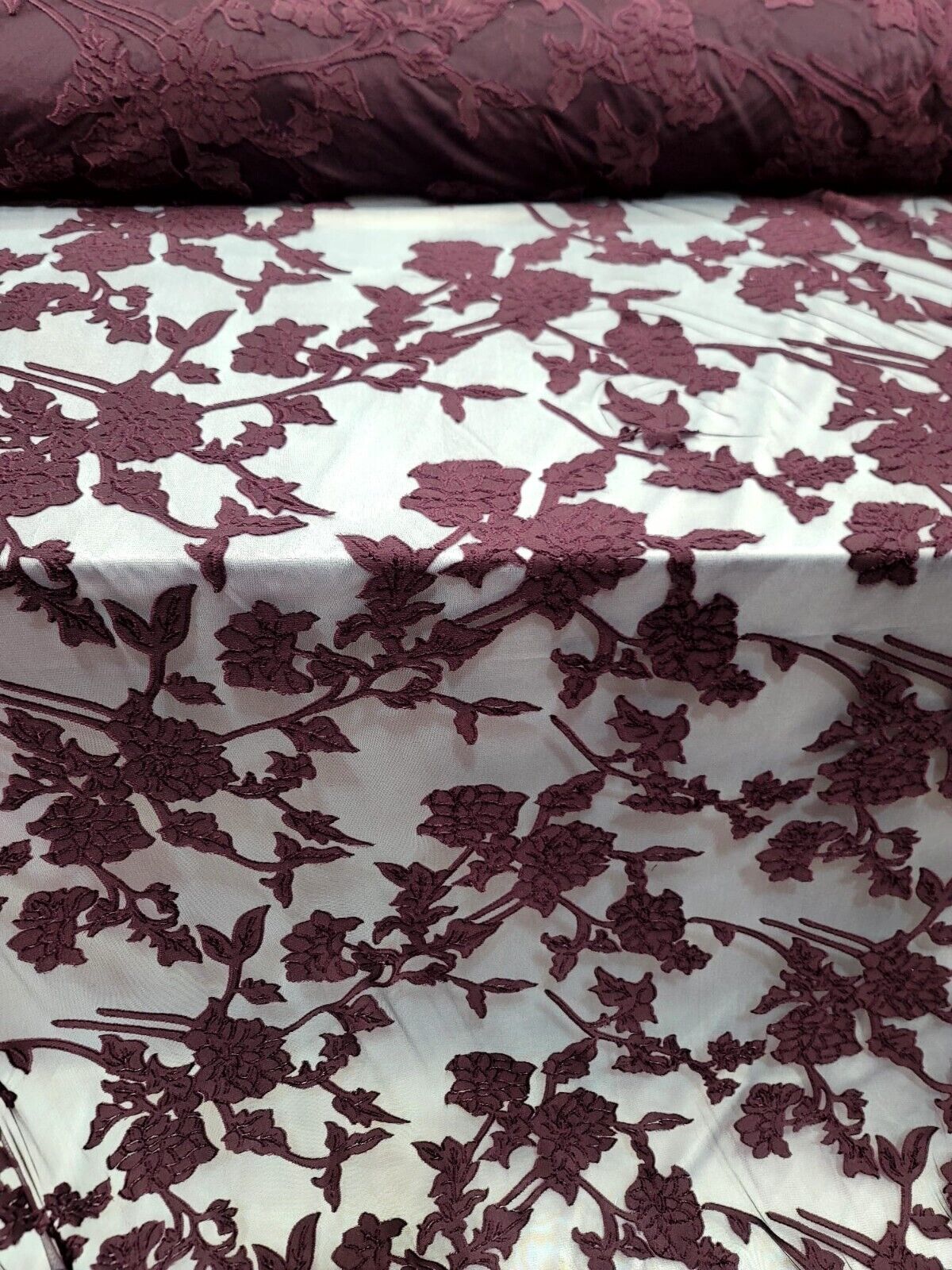Floral Lace Stretch Mesh Fabric Eggplant