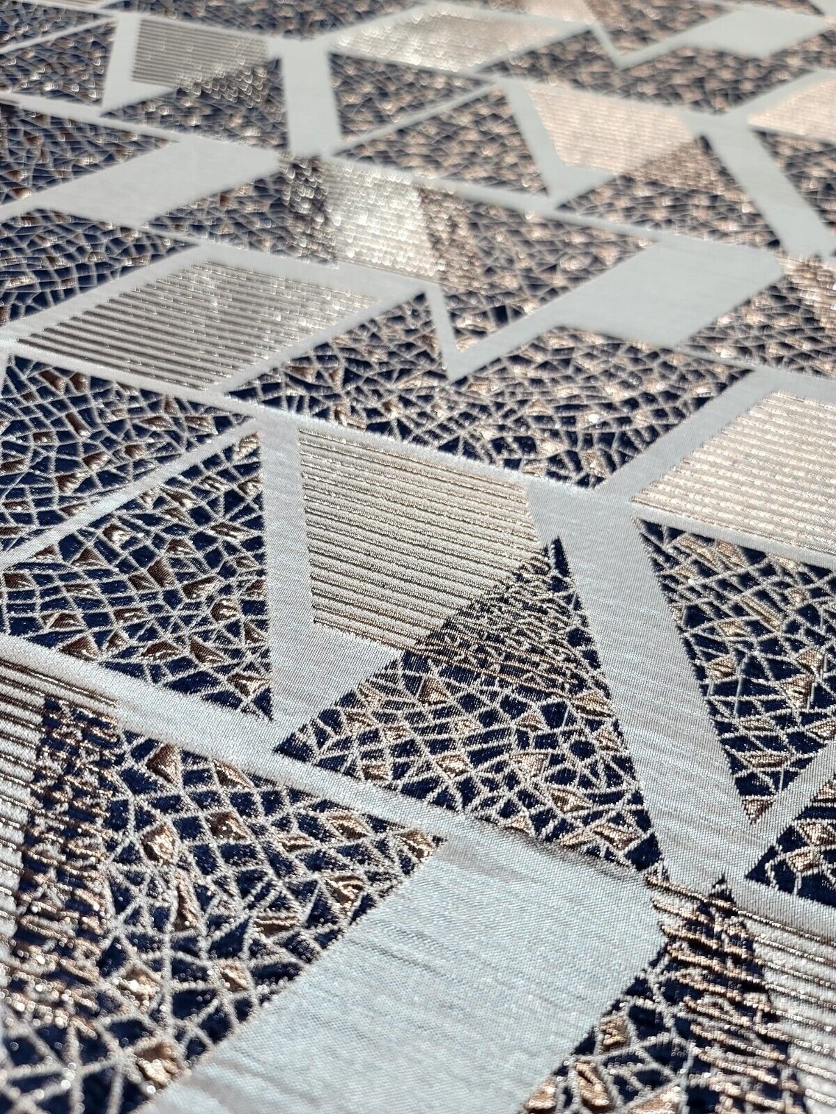 Brocade Jacquard Metallic Gold Geometric Navy Blue