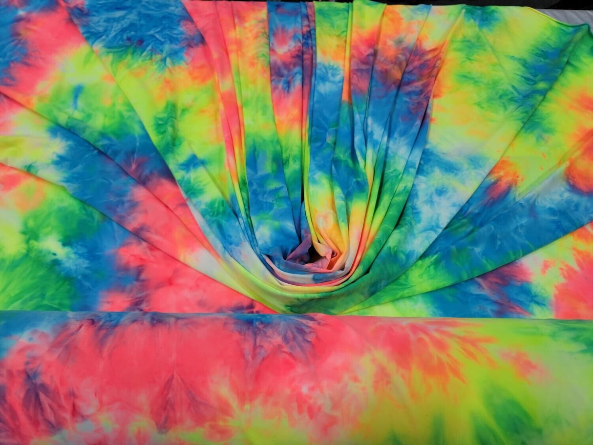 Multicolor Spandex Fabric Neon Tie-Dye