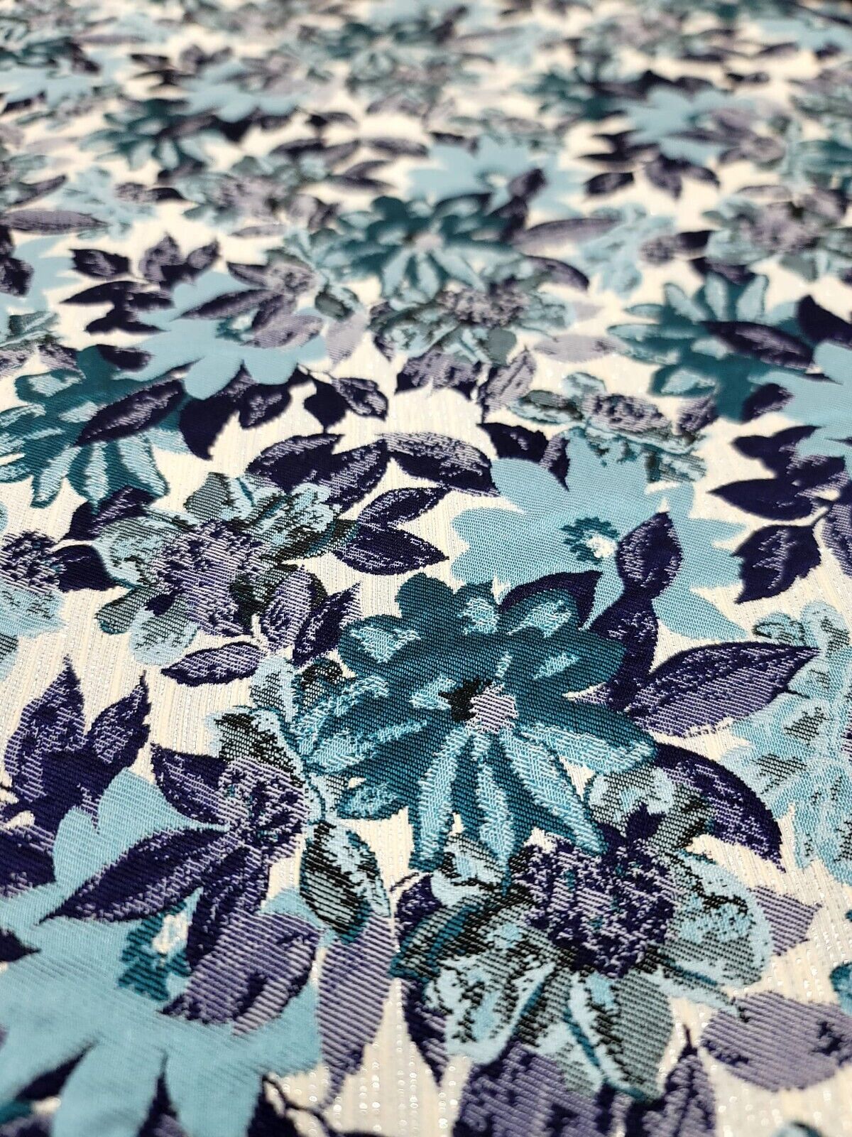 Brocade Jacquard Floral Fabric Purple Blue