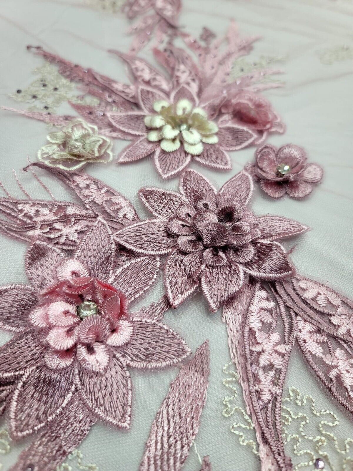 3D Embroidery Lace Fabric Dusty Rose