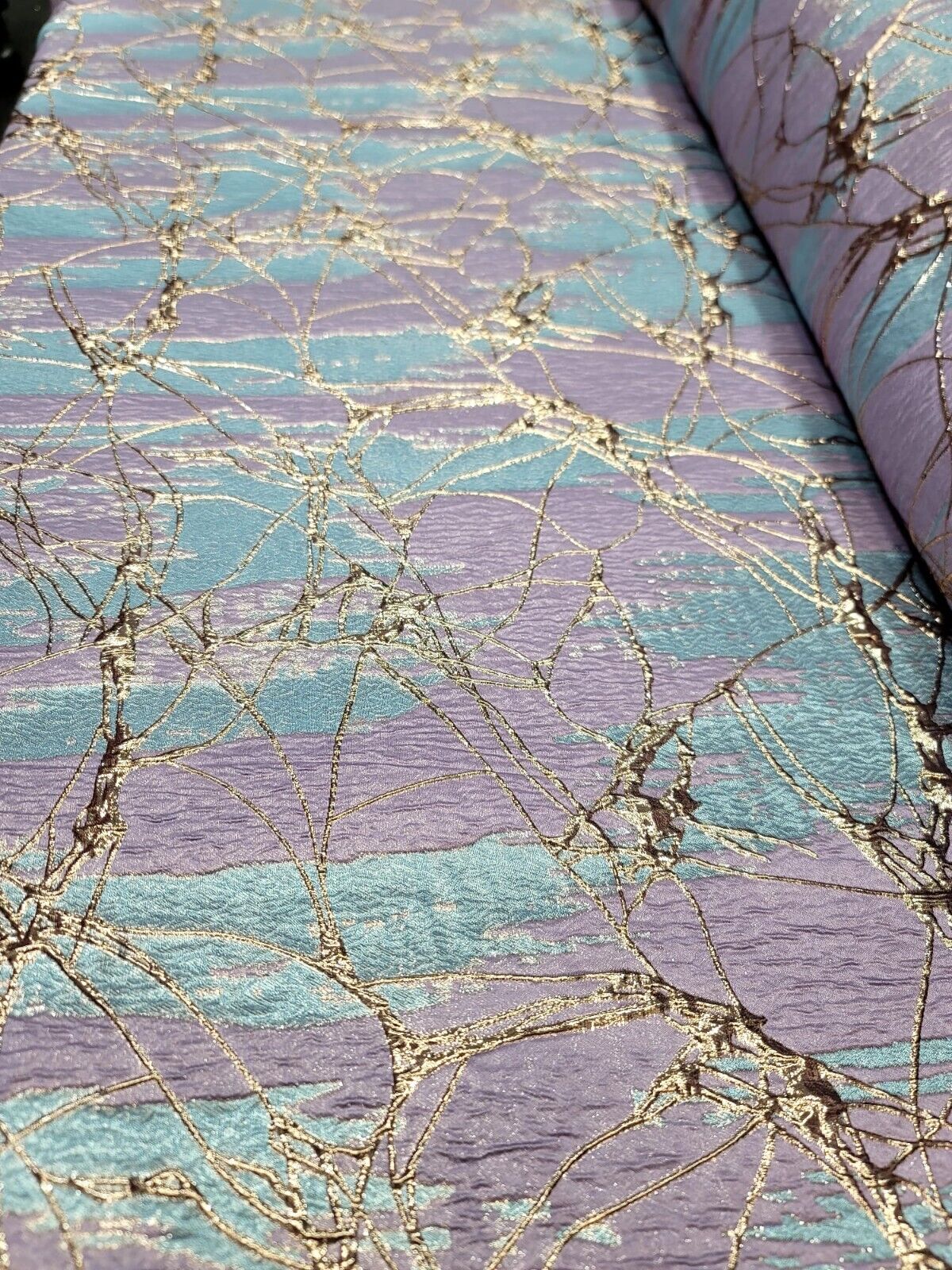 Brocade Jacquard Lavender Blue Rose Gold Metallic