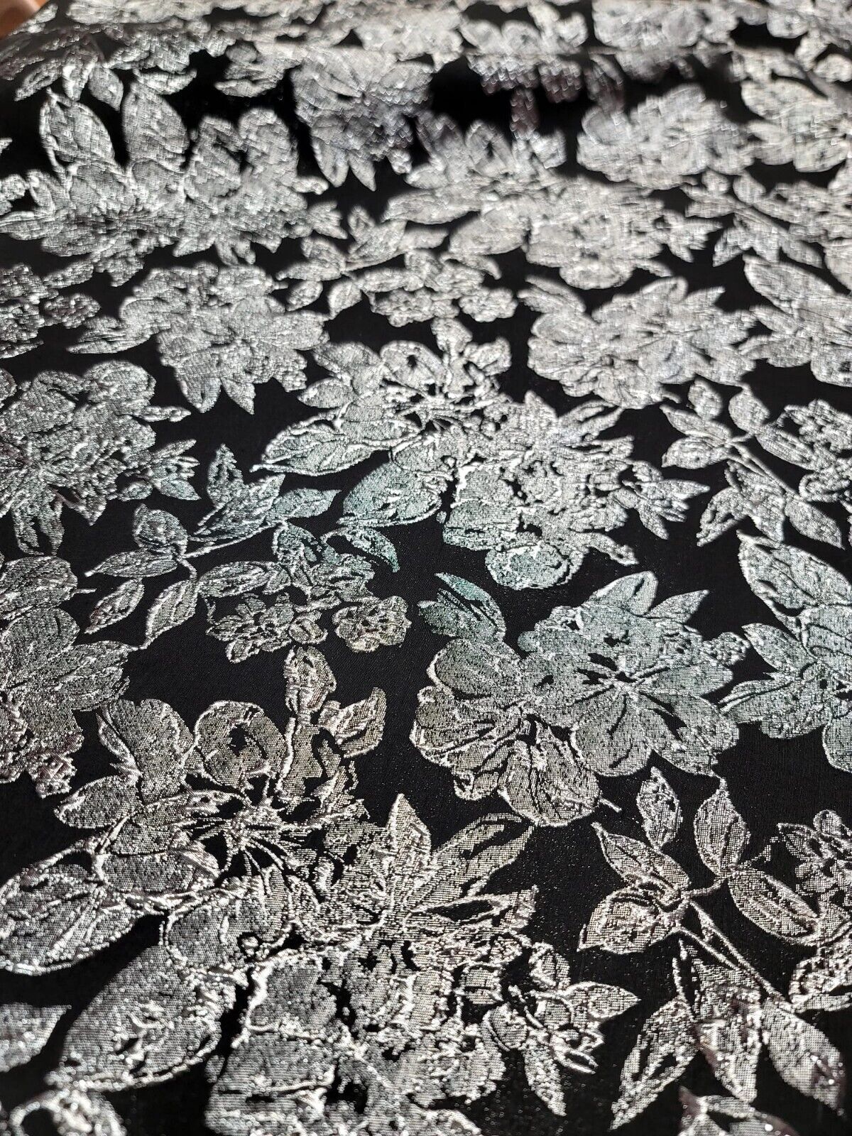 Brocade Jacquard Silver Floral on Black