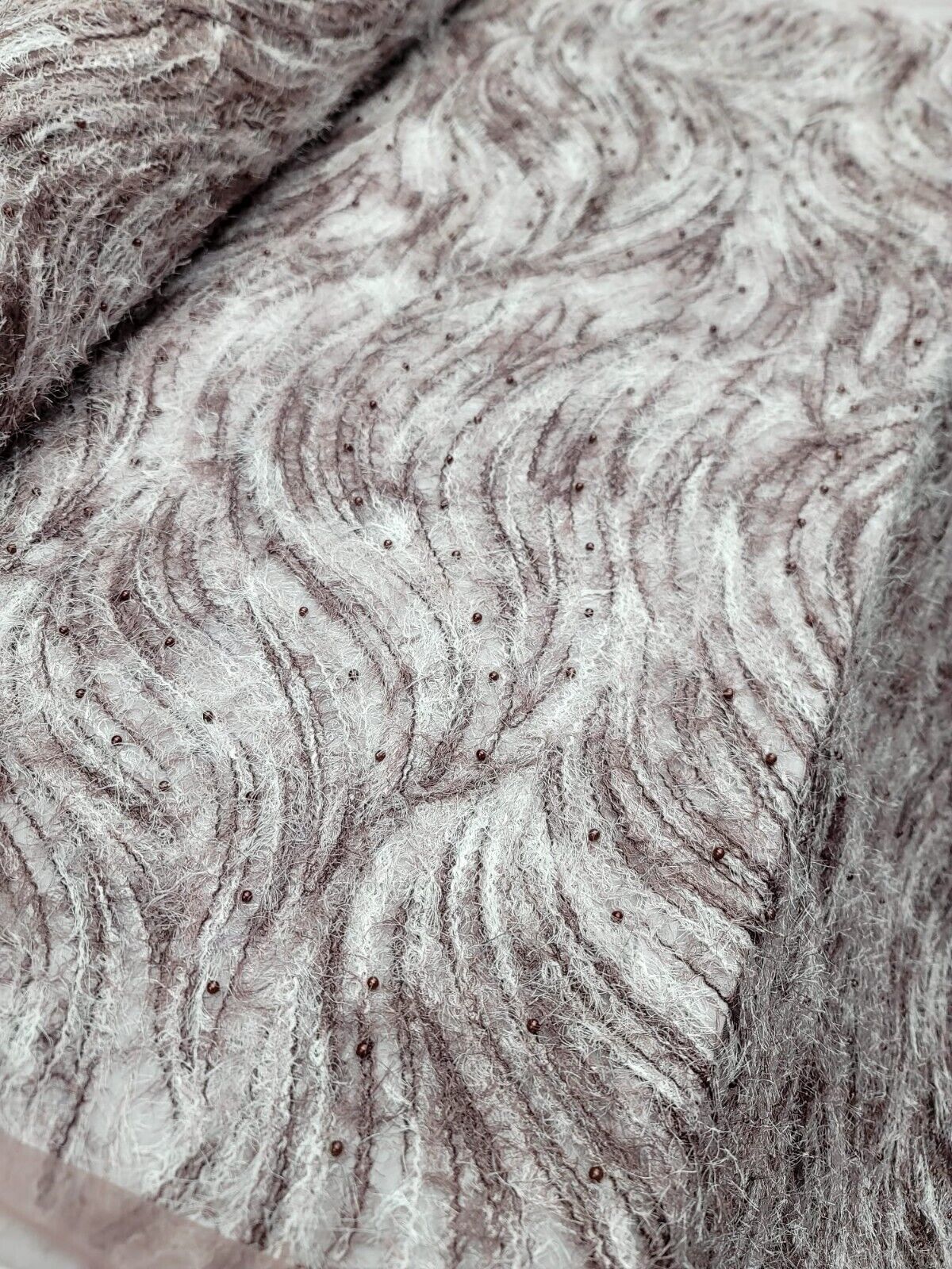 Embroidered Pearl Mesh Lace Fabric Mauve