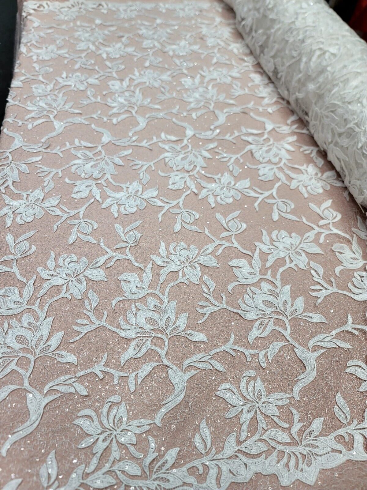 White Embroidery Lace Guipure Floral Sequin Mesh