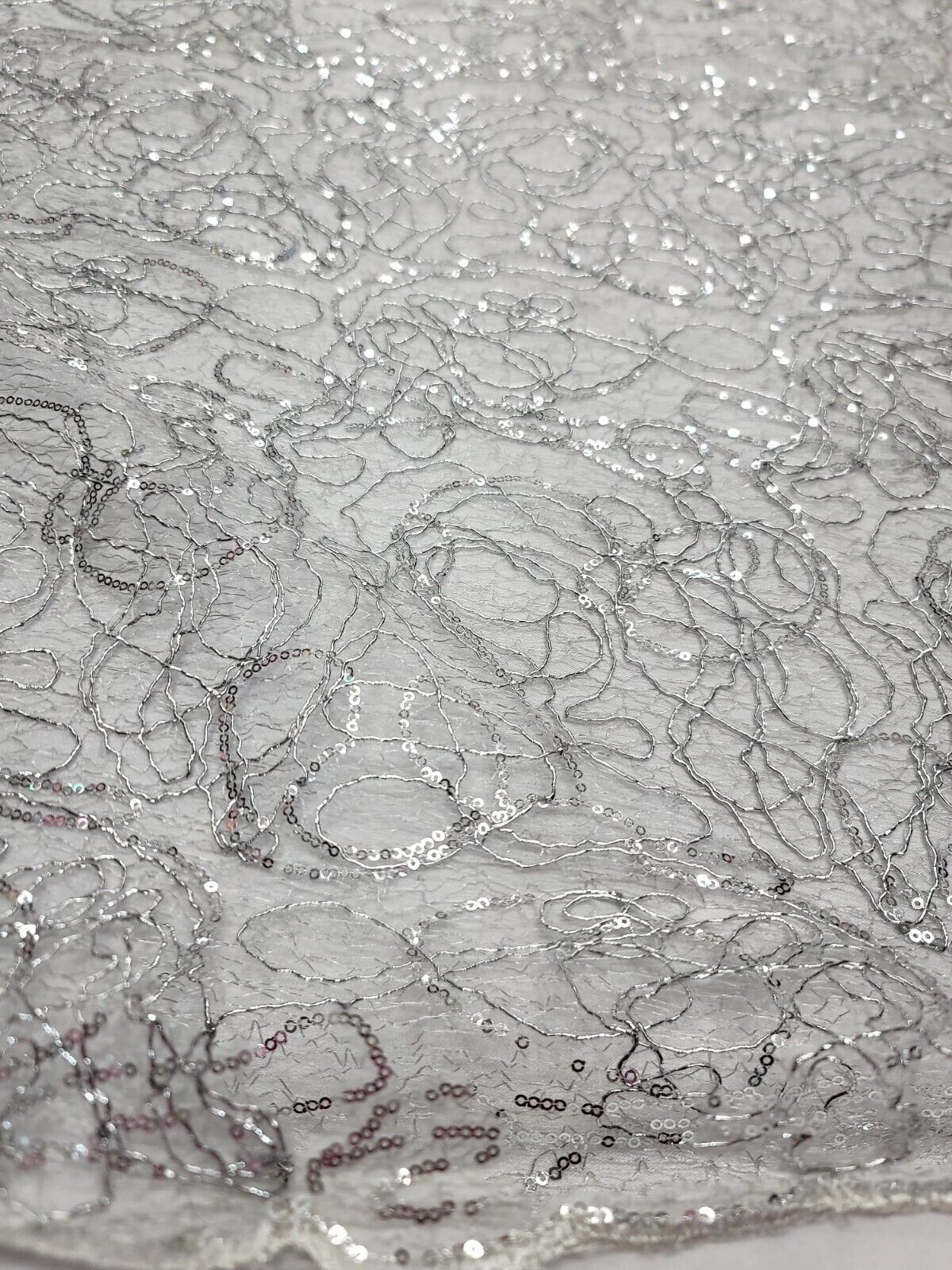 Sequin Mesh Spider Web Fabric Silver