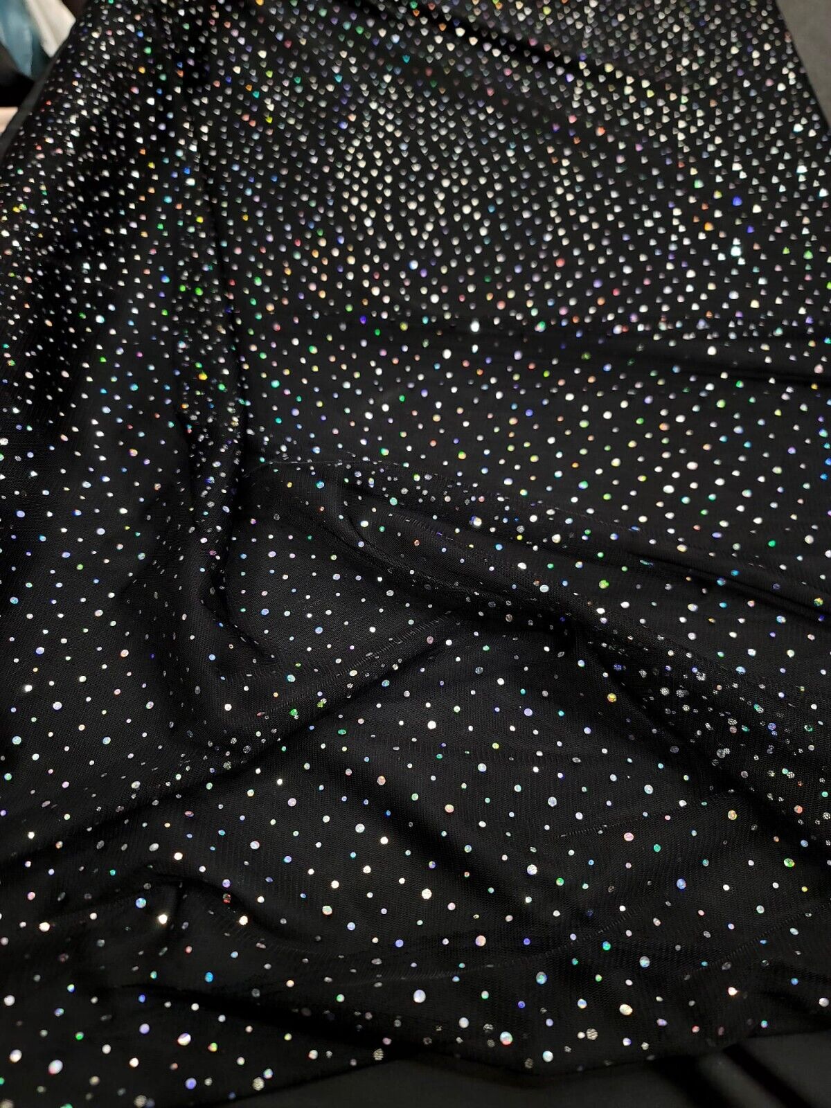Black Stretch Mesh Iridescent Sequins Fabric