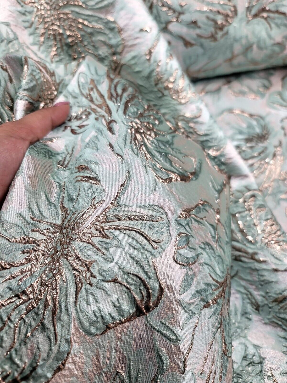 Brocade Jacquard Floral Brocade Mint Green Rose Gold