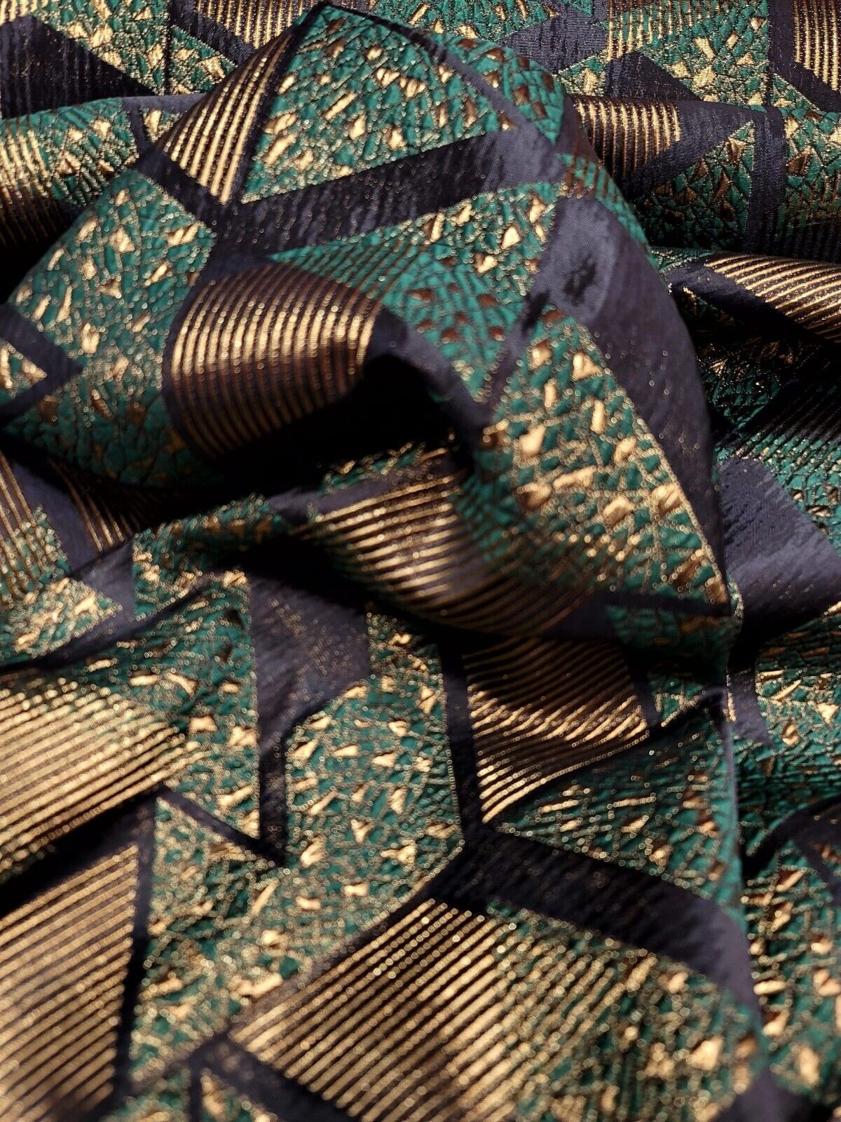 Brocade Jacquard Metallic Geometric Green Gold