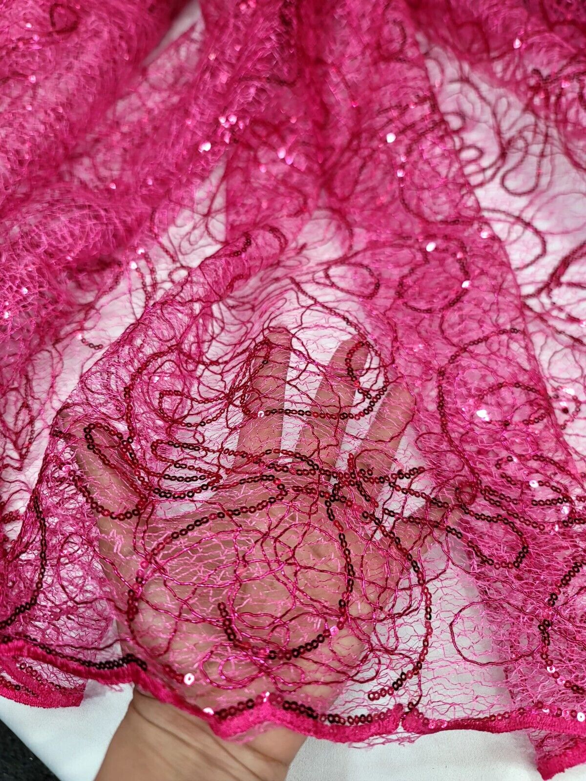 Sequin Mesh Fabric Spider Webs Fuchsia