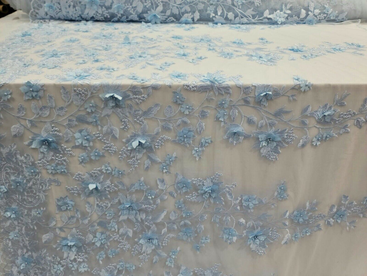3D Floral Lace Sky Blue