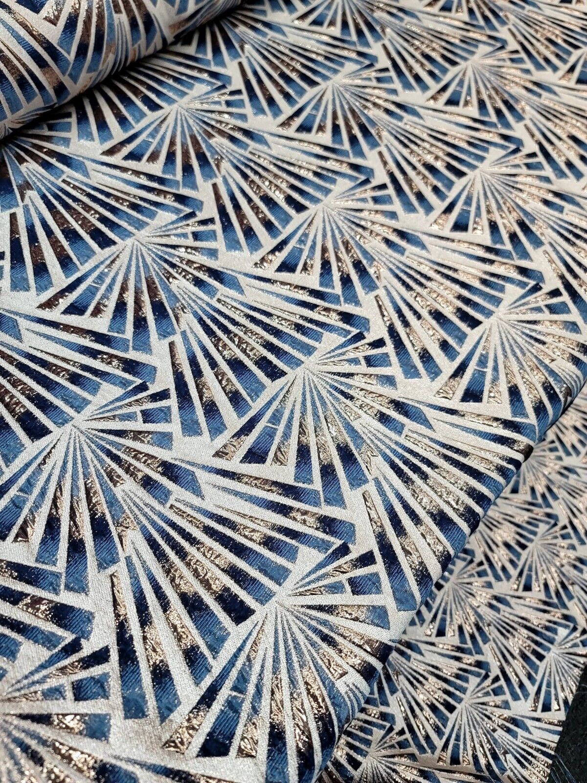 Teal Blue Brocade Jacquard Fabric