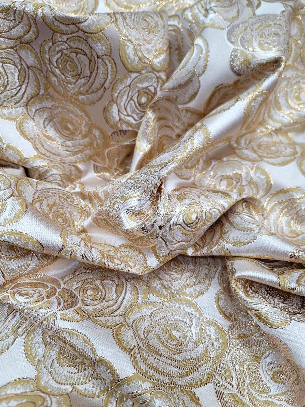 Brocade Jacquard Floral Metallic Beige Gold