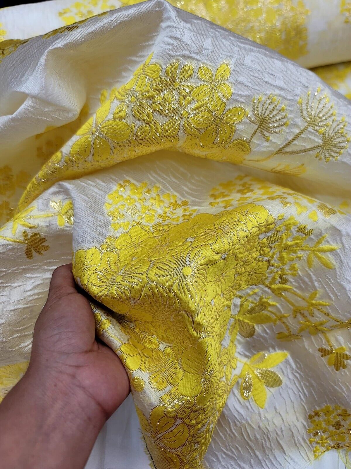 Floral Brocade Fabric on White Organza