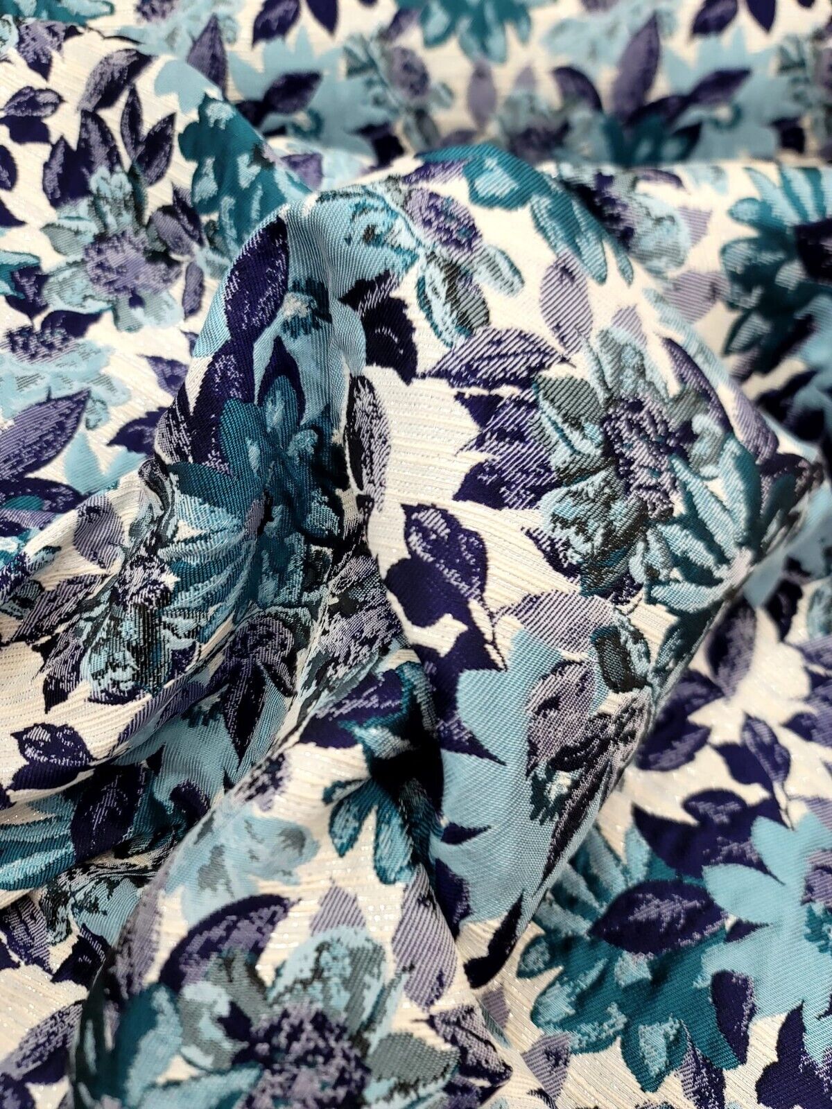 Brocade Jacquard Floral Fabric Purple Blue