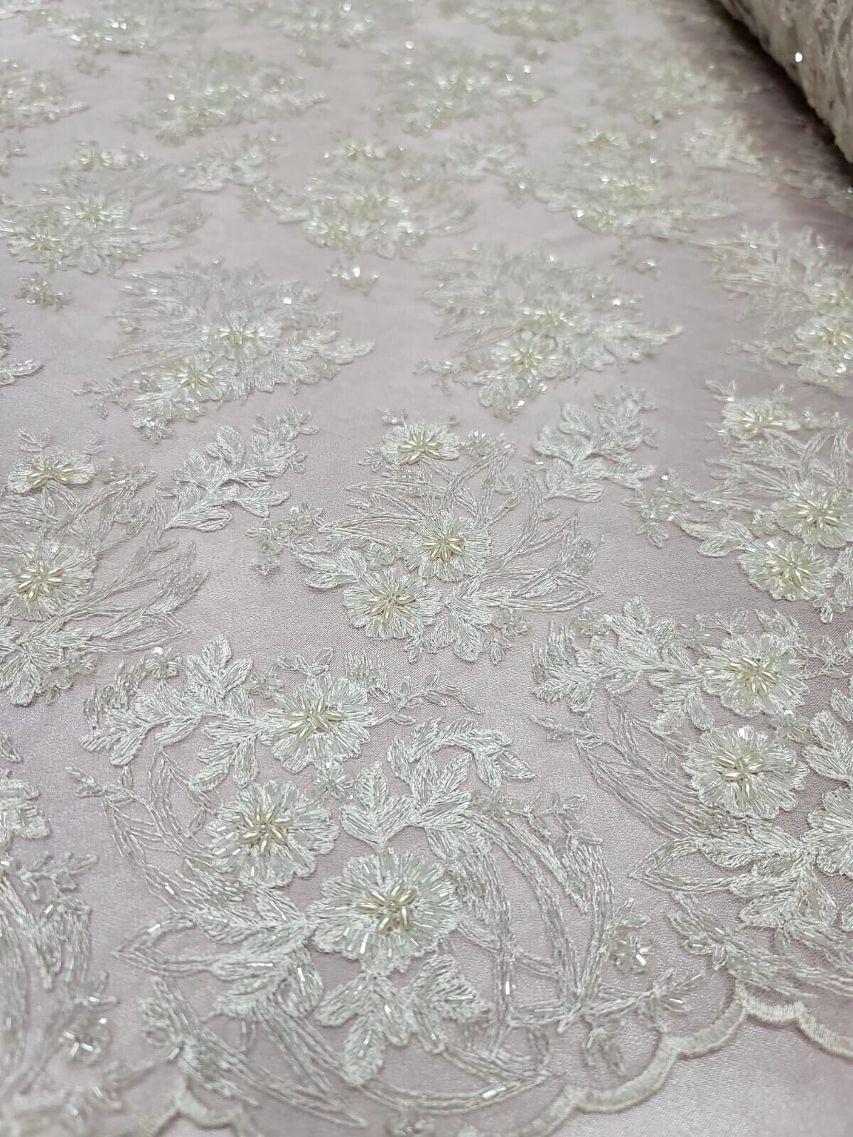 Beaded Embroidered Lace Ivory