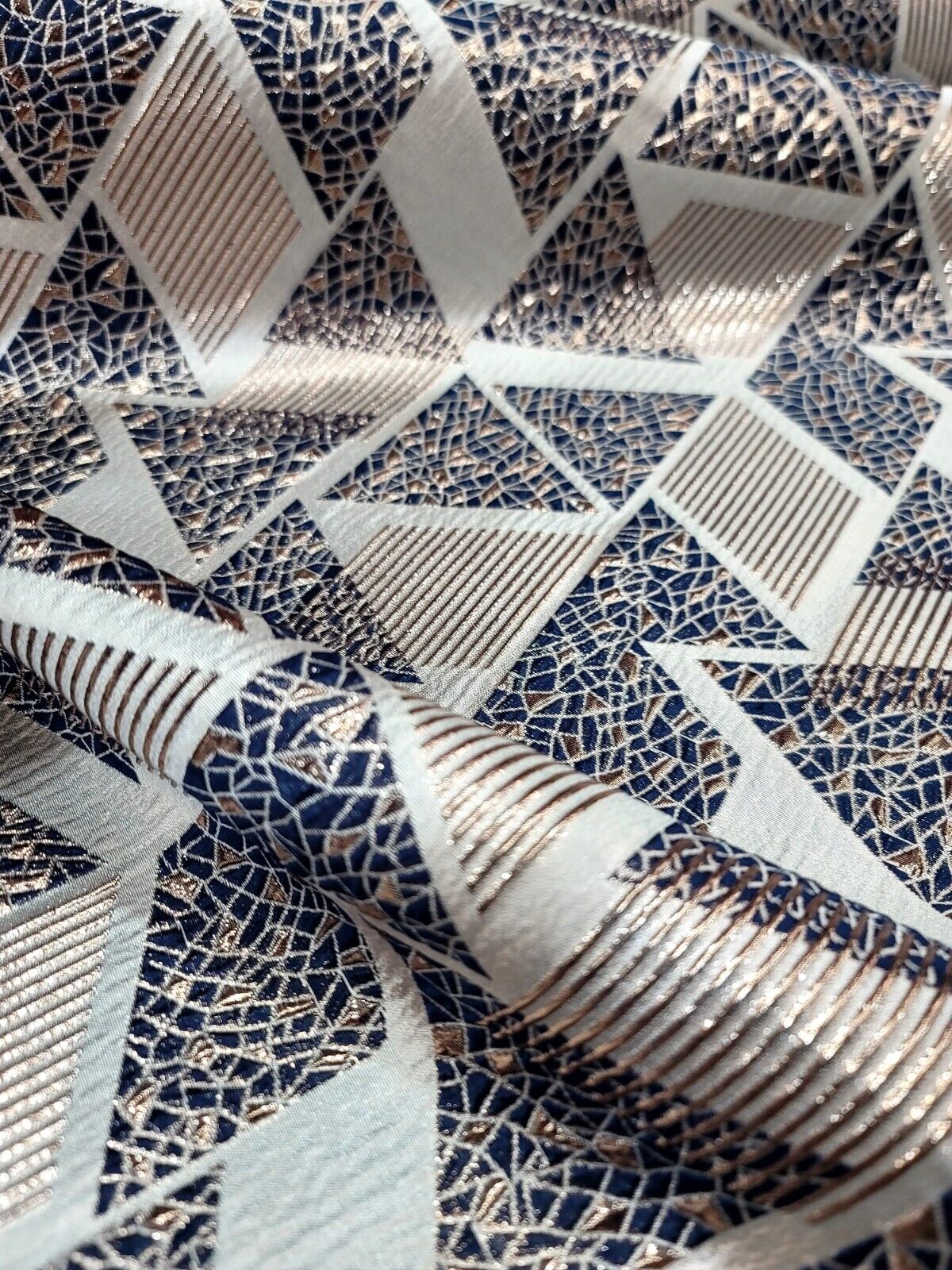Brocade Jacquard Metallic Gold Geometric Navy Blue