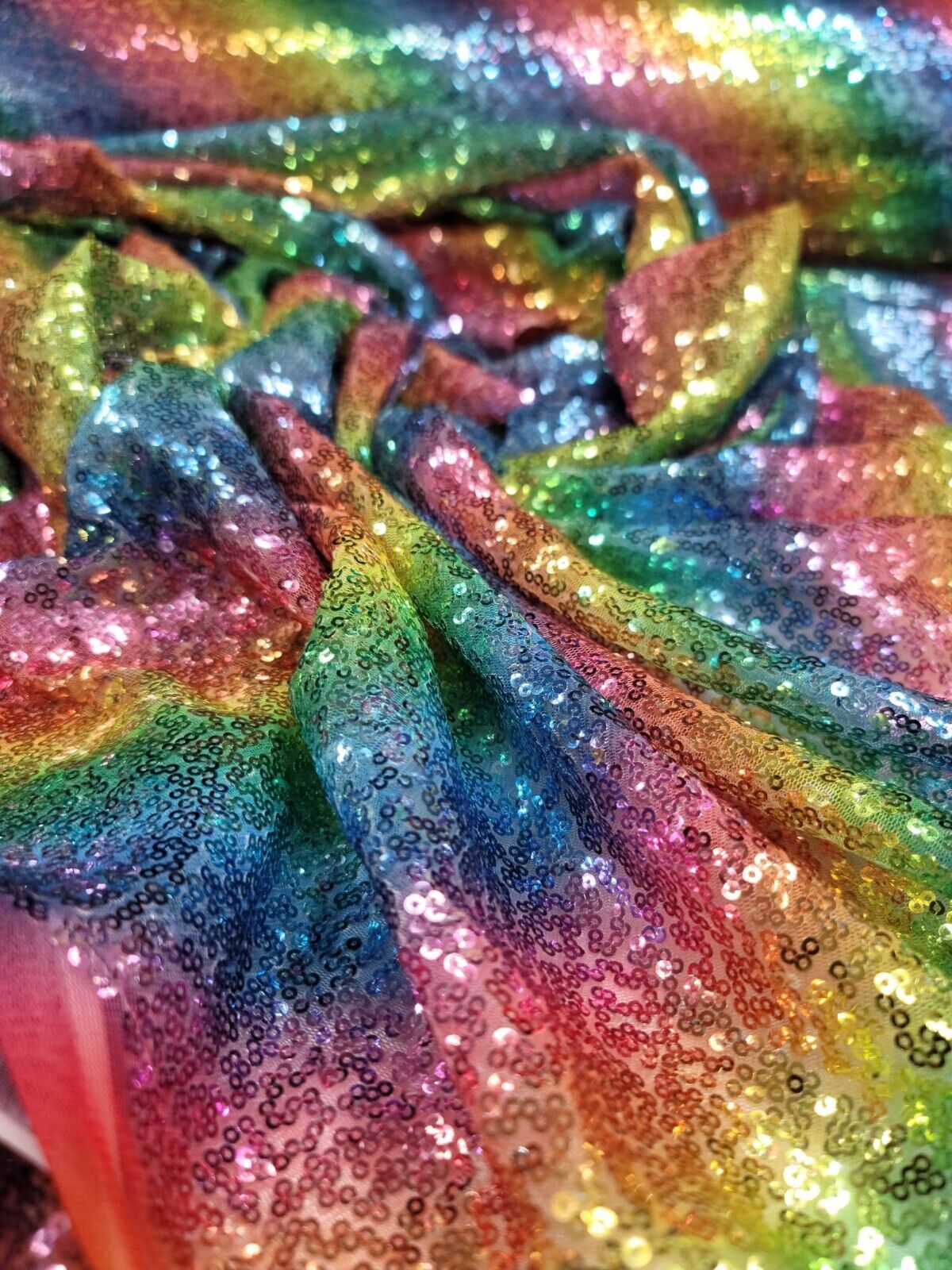 Rainbow Sequin Stretch Mesh Fabric