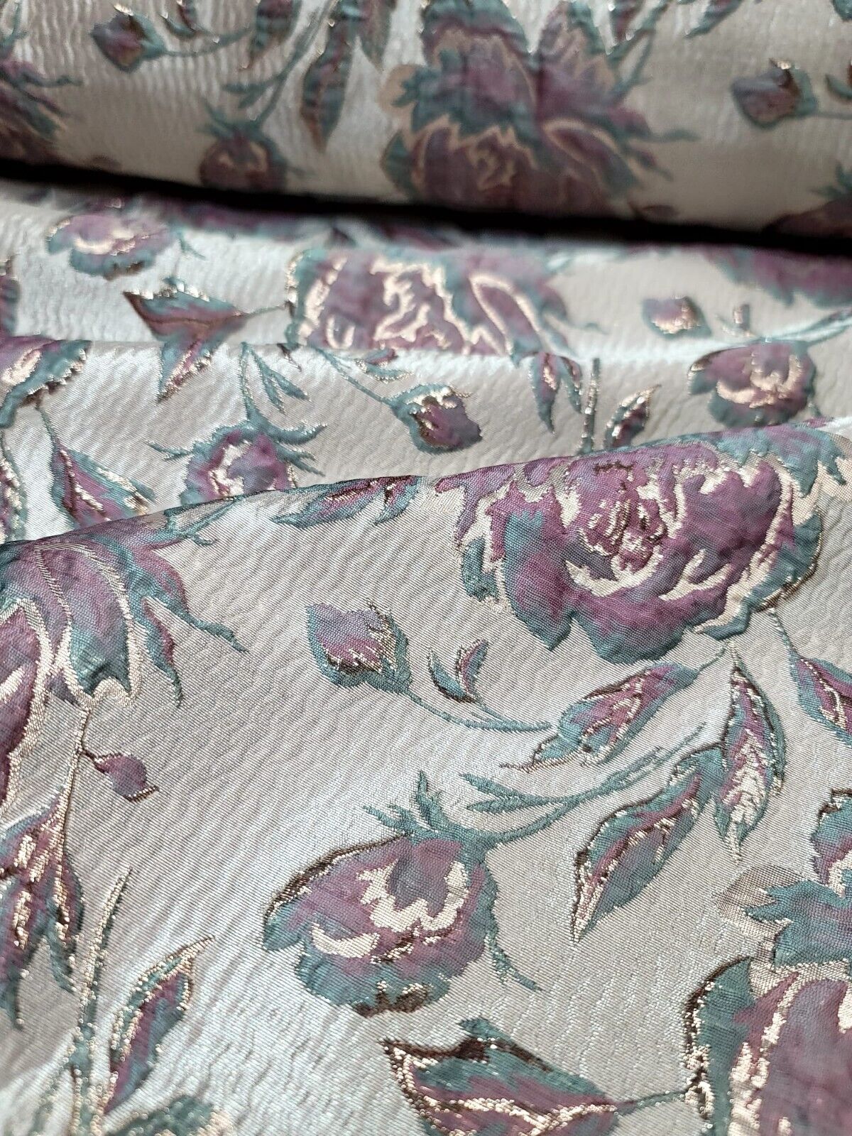 Brocade Jacquard Floral Fabric Beige Mauve