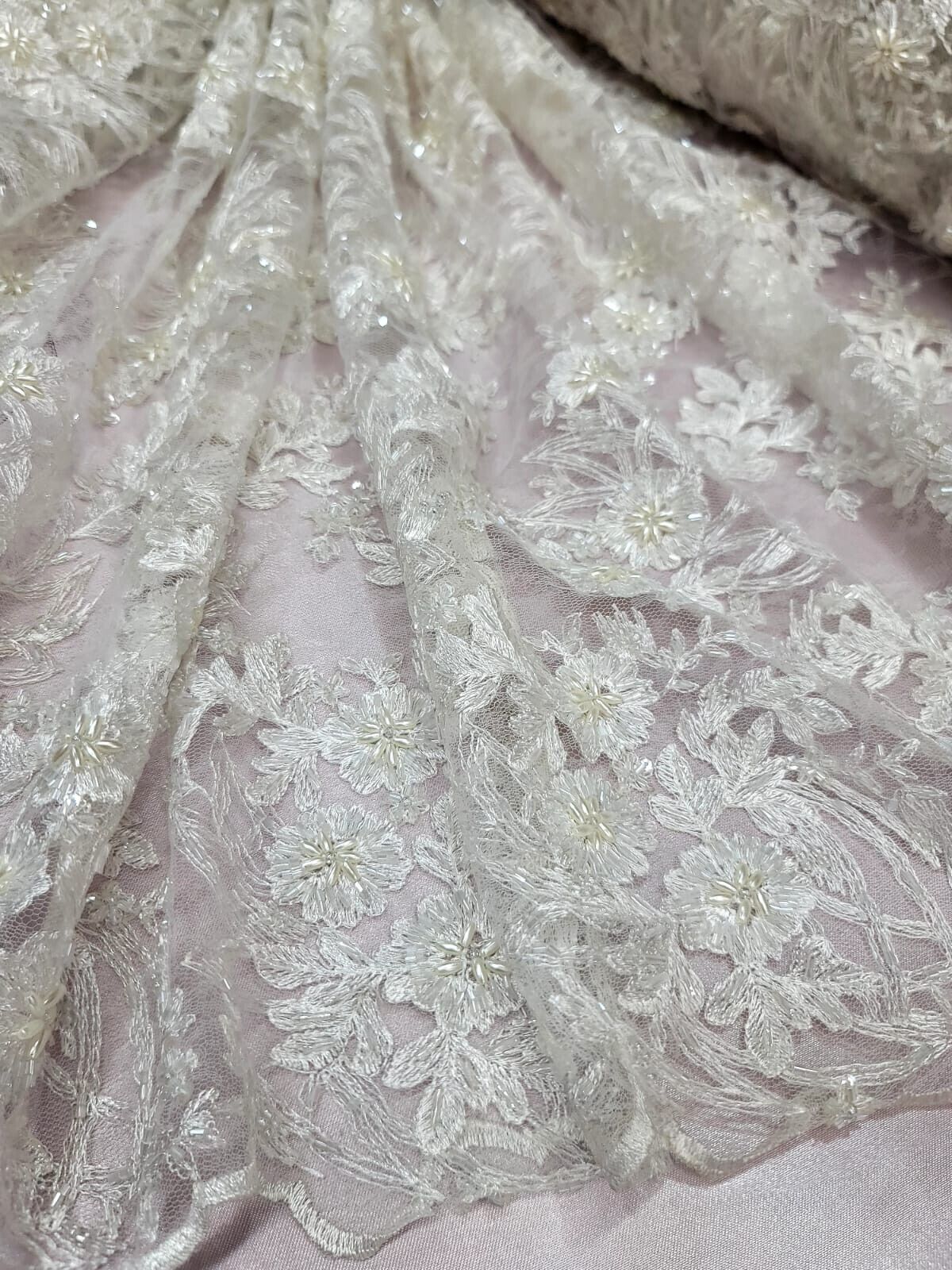 Beaded Embroidered Lace Ivory