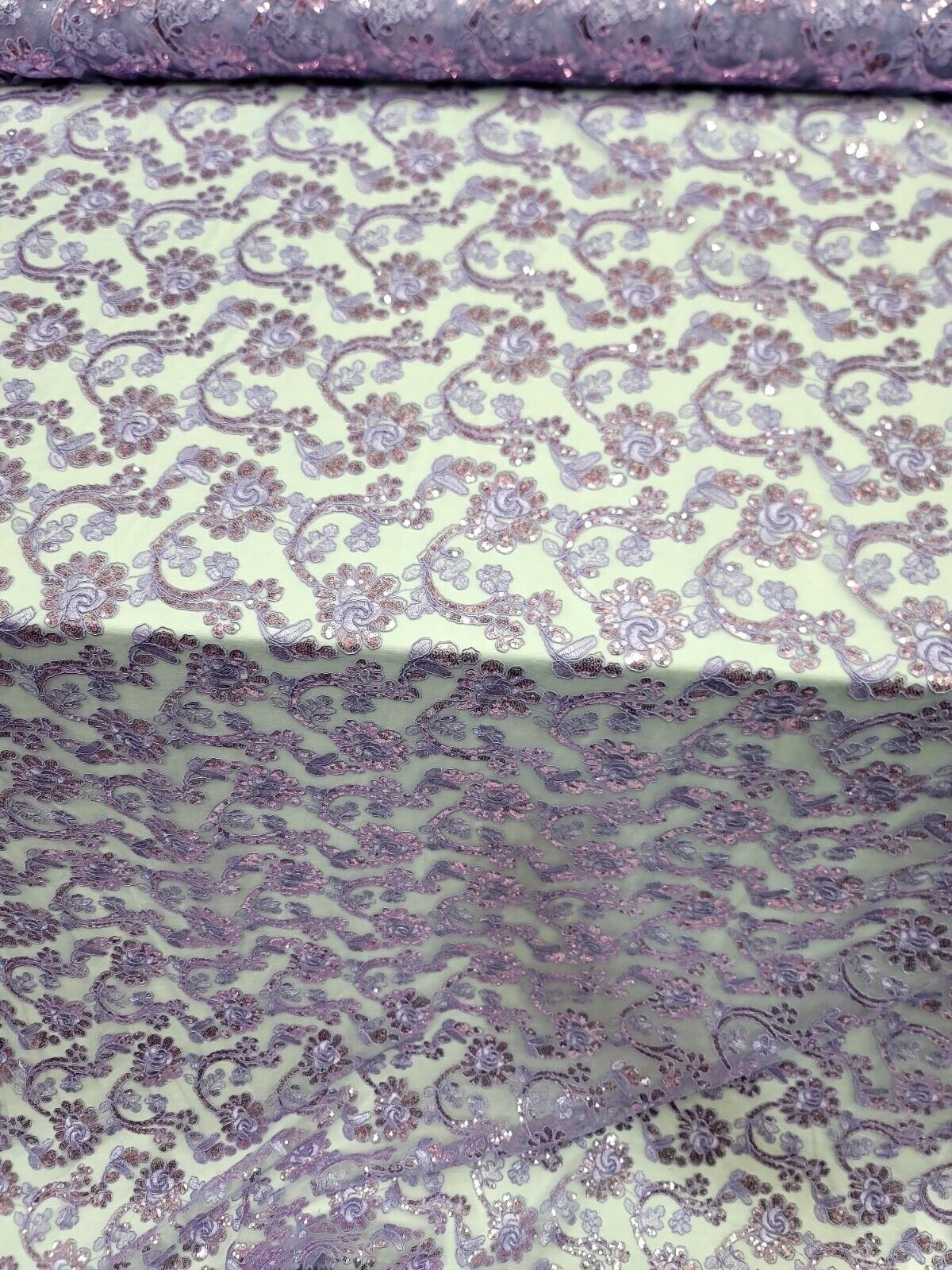 Embroidered Floral Lace Mesh Fabric Lavender
