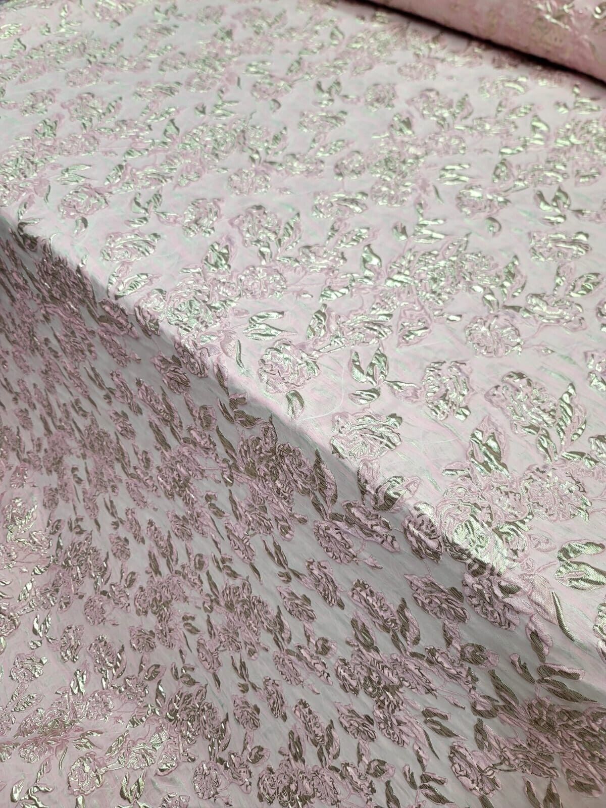 Brocade Jacquard Fabric Rose Pink Gold Metallic