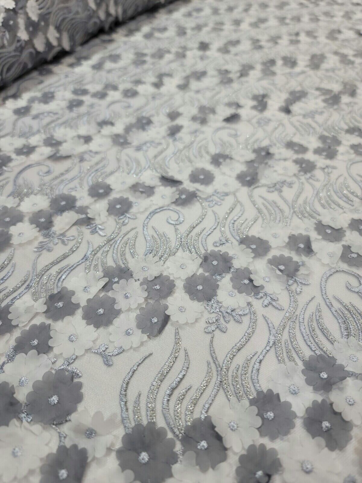 3D Floral Lace Gray Embroidery Sequin Fabric