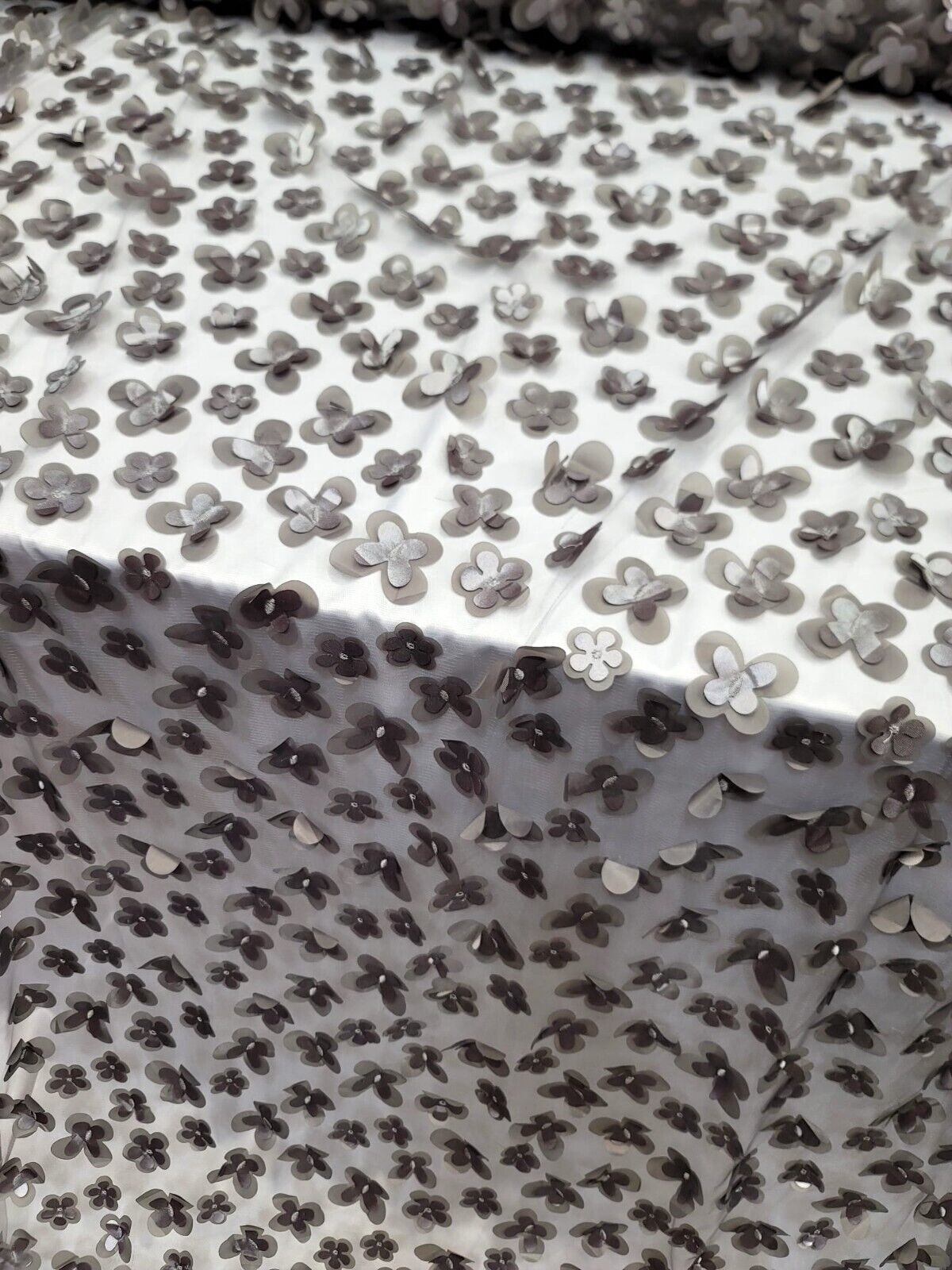 3D Floral Lace Gray Butterfly Fabric