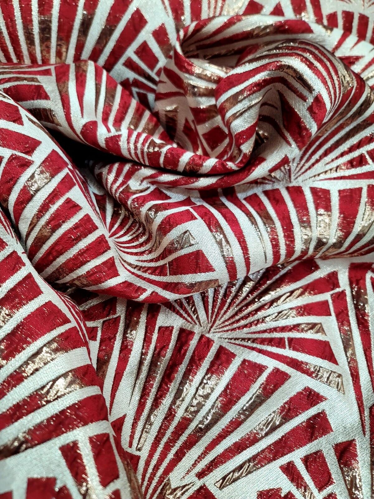 Brocade Jacquard Metallic Geometric Fabric