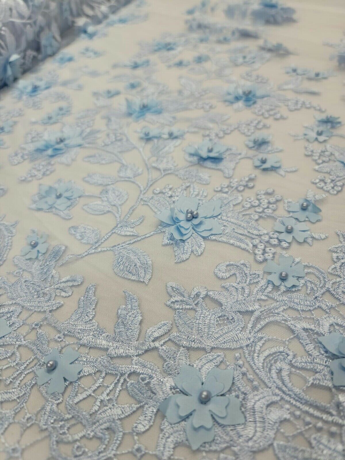 3D Floral Lace Sky Blue