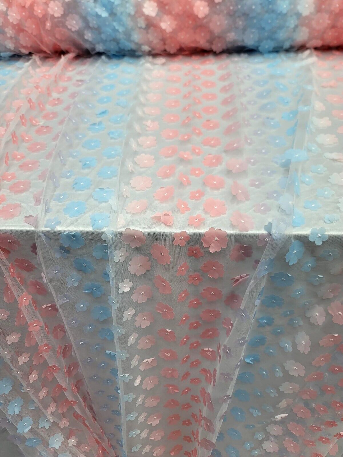 3D Floral Lace Multicolor Coral Blue