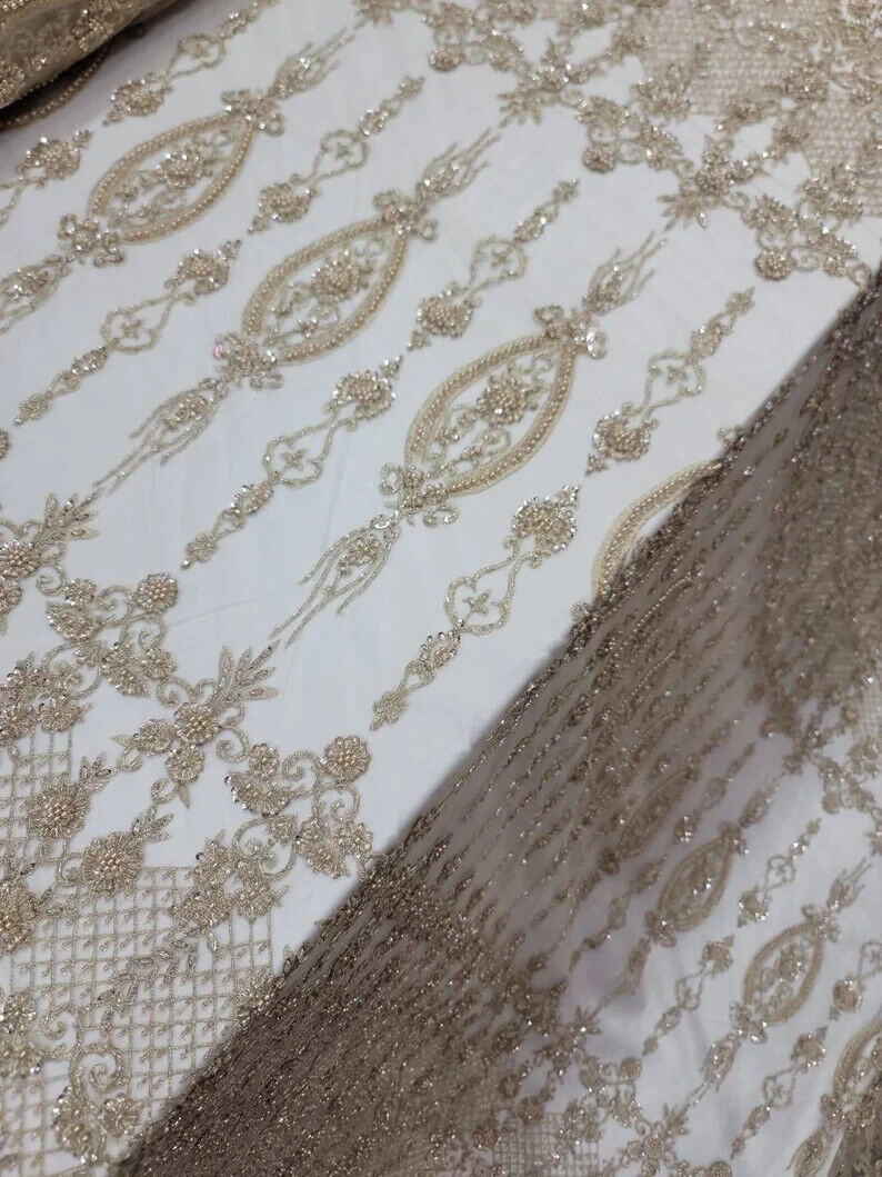Beaded Lace Embroidery Floral Champagne