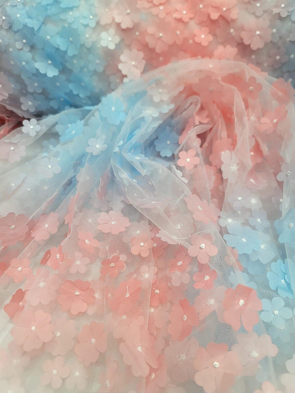3D Floral Lace Multicolor Coral Blue