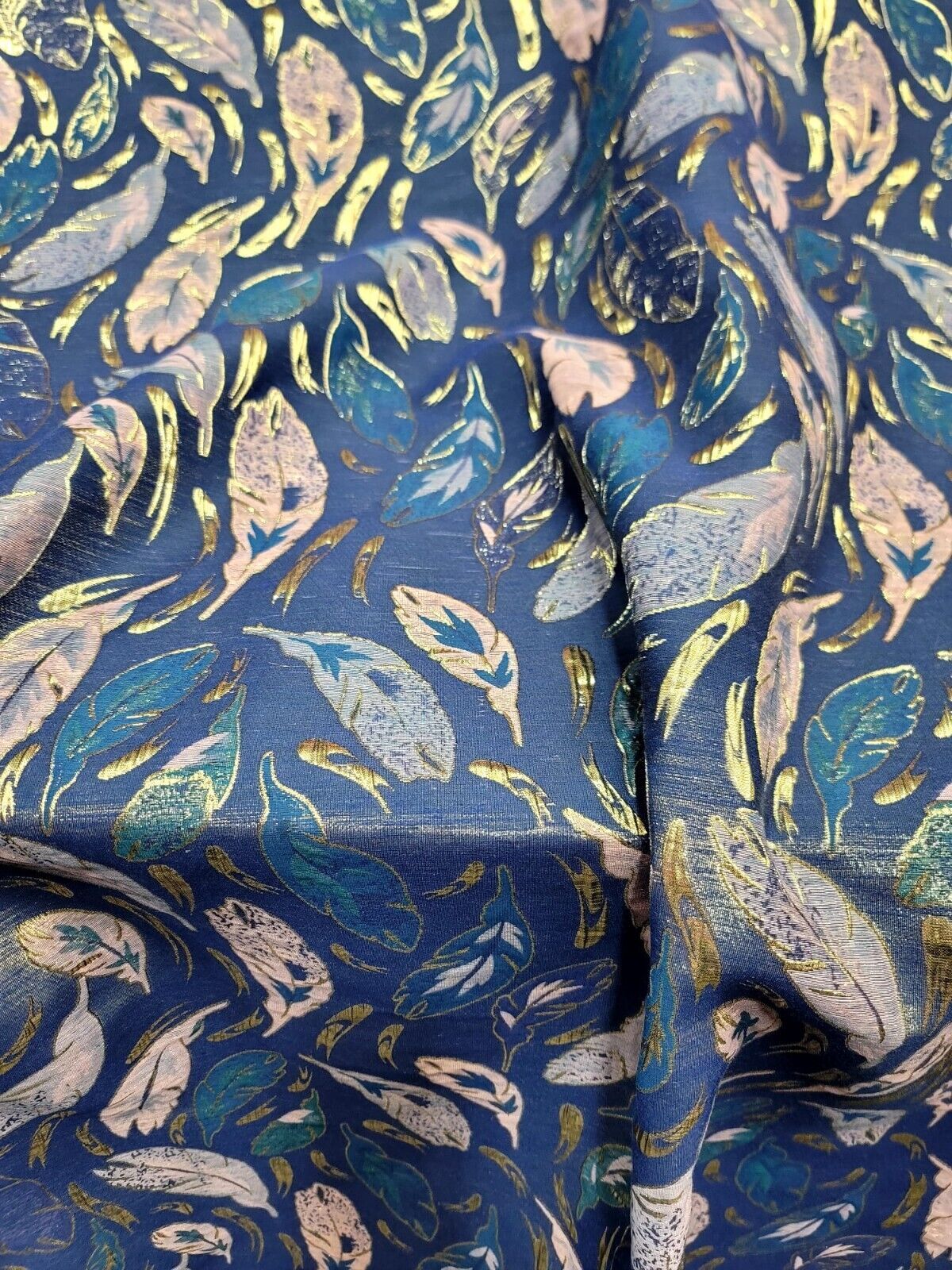 Brocade Jacquard Feather Embossed Teal Lavender Royal Blue