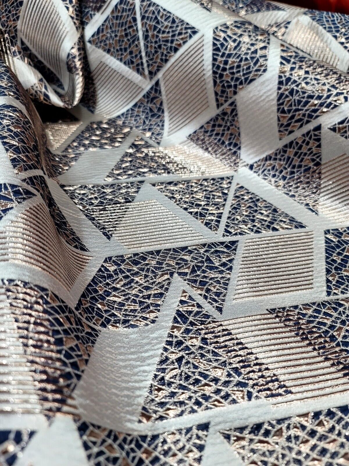 Brocade Jacquard Metallic Gold Geometric Navy Blue