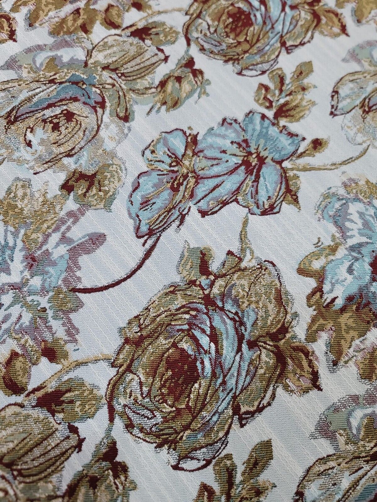 Brocade Chenille Damask Fabric Mint Dark Gold