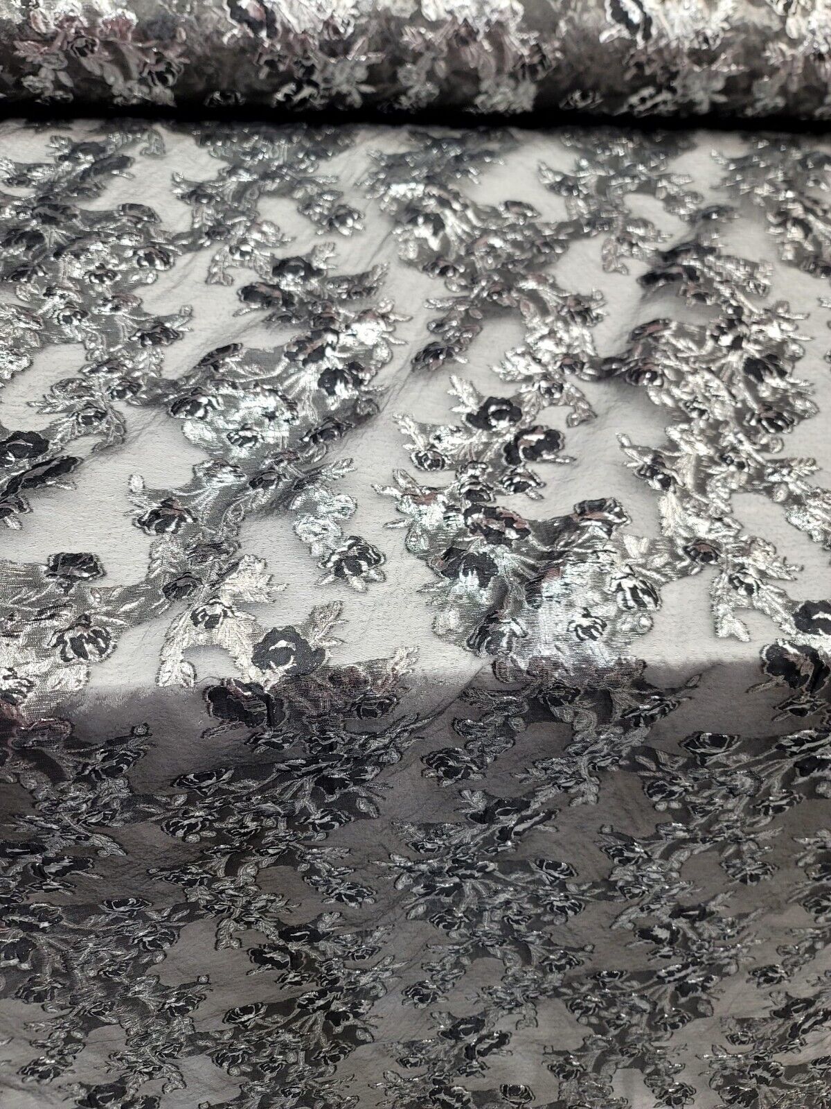 Metallic Silver Floral Brocade Fabric