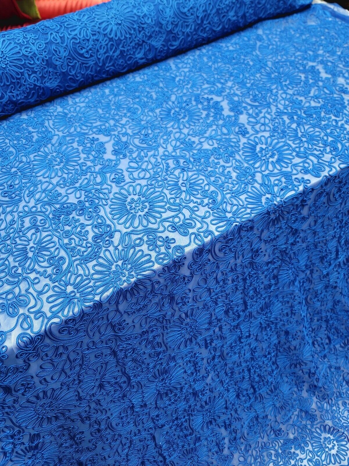 Royal Blue Embroidered Lace Fabric