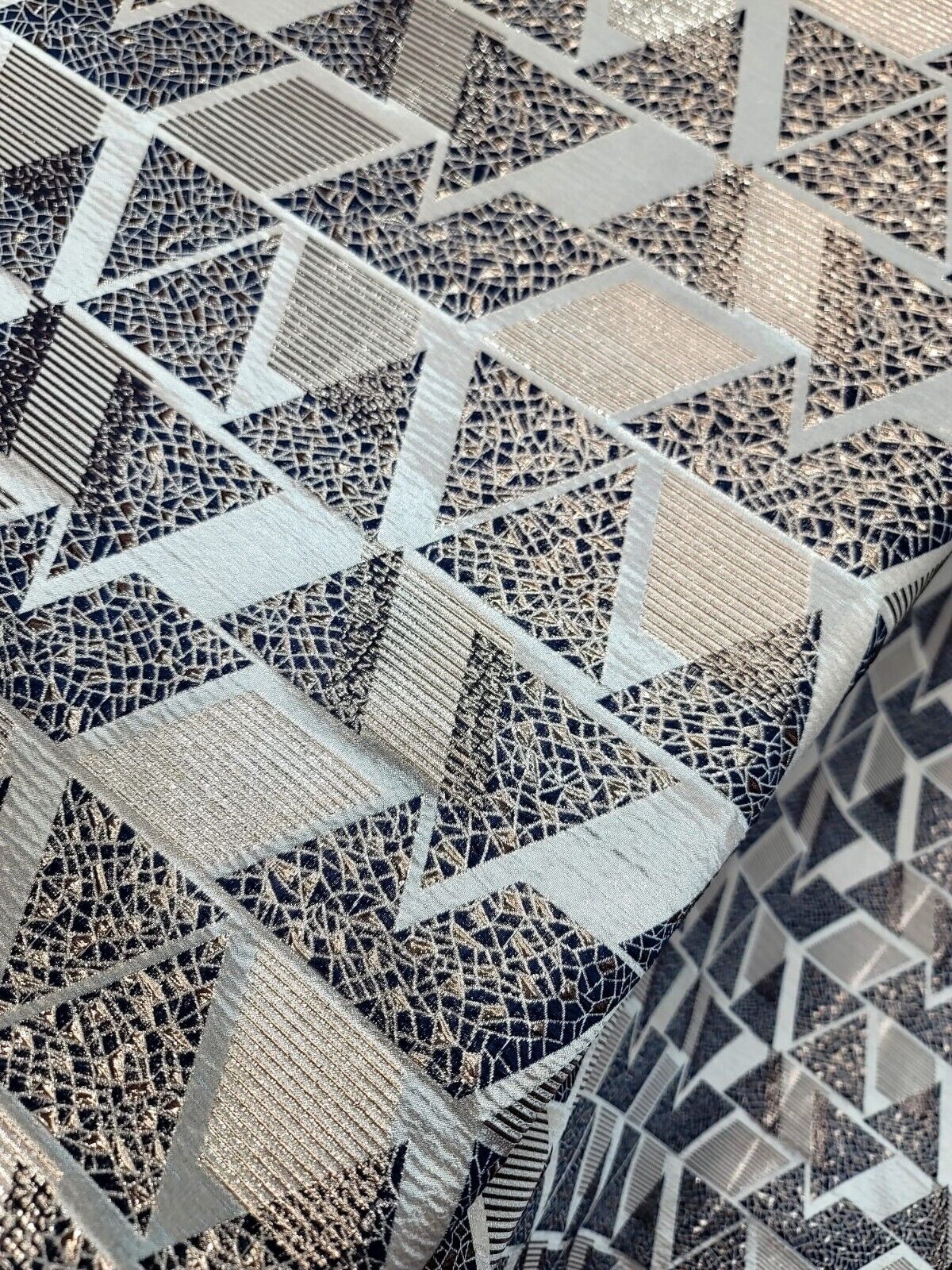 Brocade Jacquard Metallic Gold Geometric Navy Blue