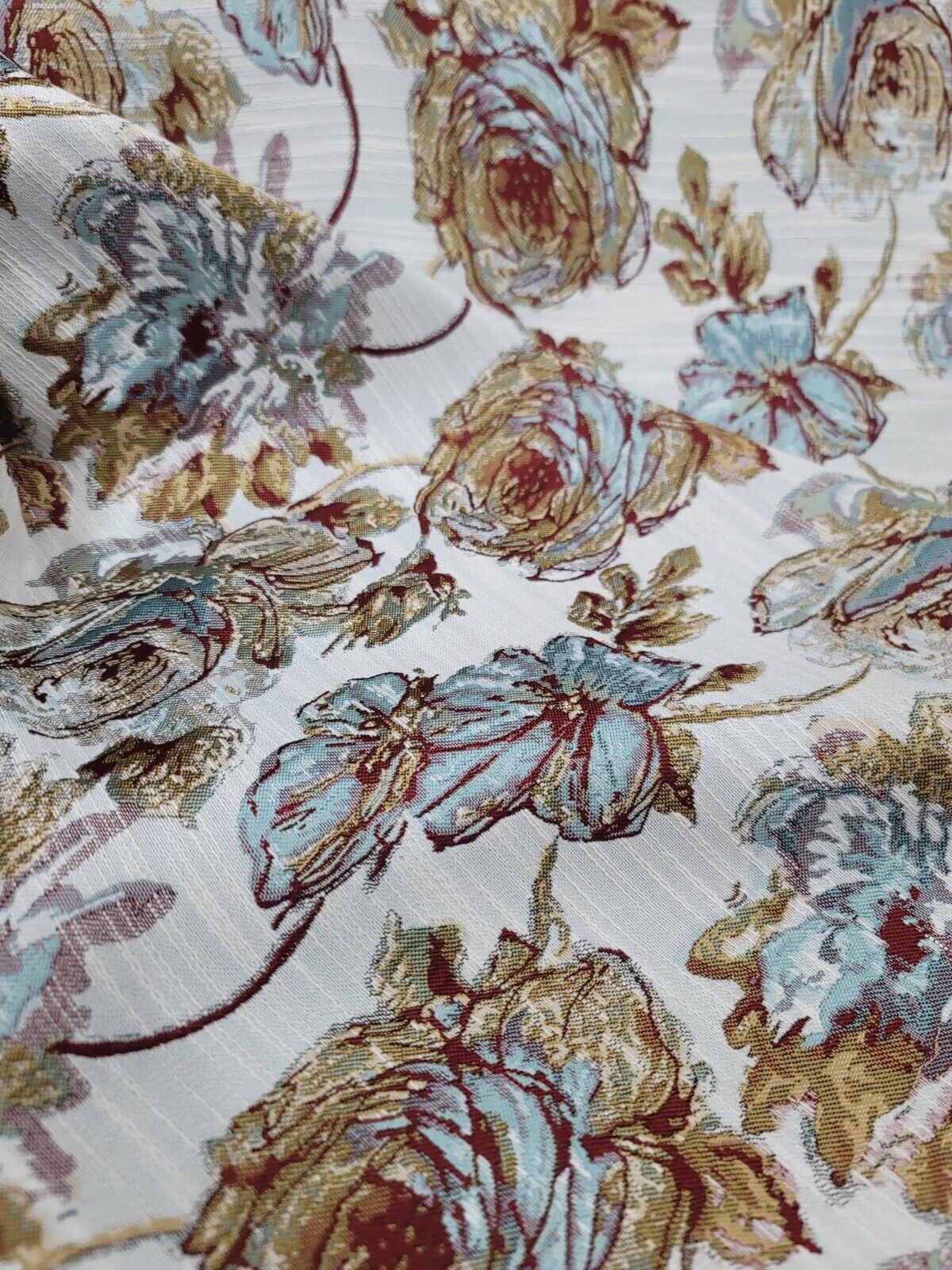 Brocade Chenille Damask Fabric Mint Dark Gold