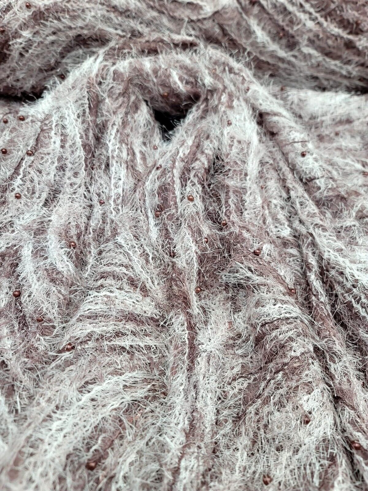 Embroidered Pearl Mesh Lace Fabric Mauve