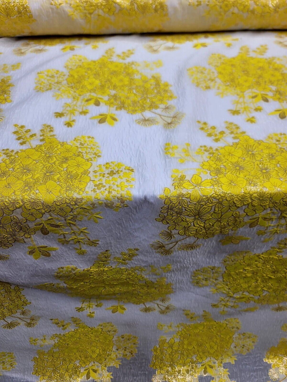 Floral Brocade Fabric on White Organza