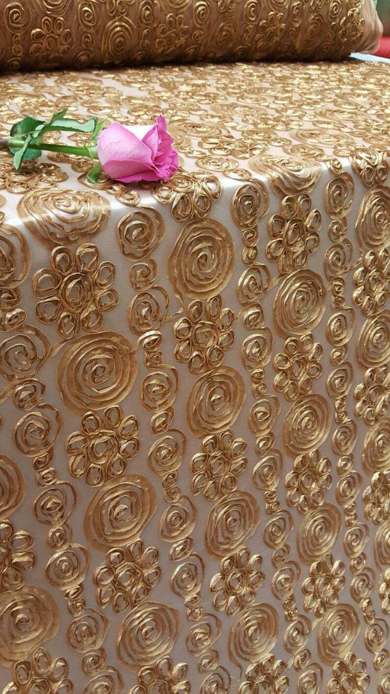 Copper Embroidered Lace Fabric