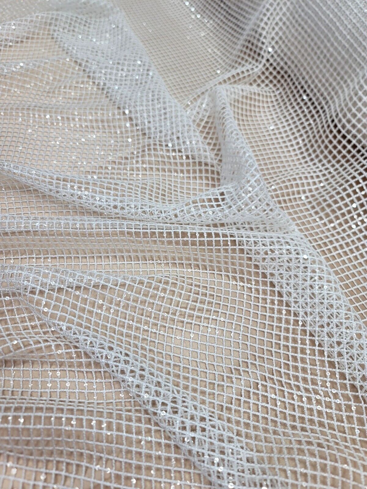 Sequin Fishnet Fabric Off White
