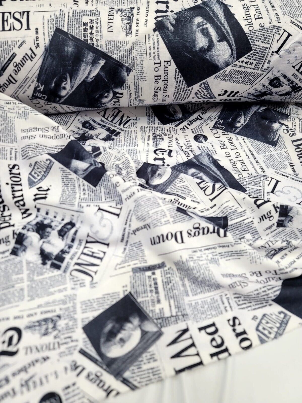 Cotton Newspaper Print Fabric Black and White