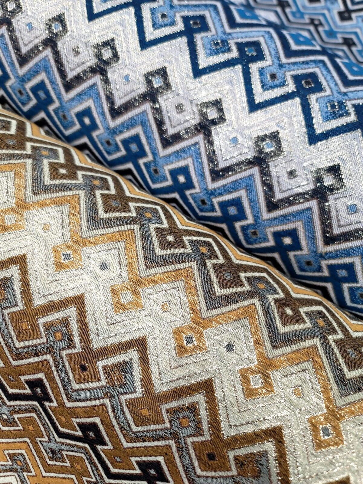 Brocade Jacquard Gold Metallic Geometric Fabric
