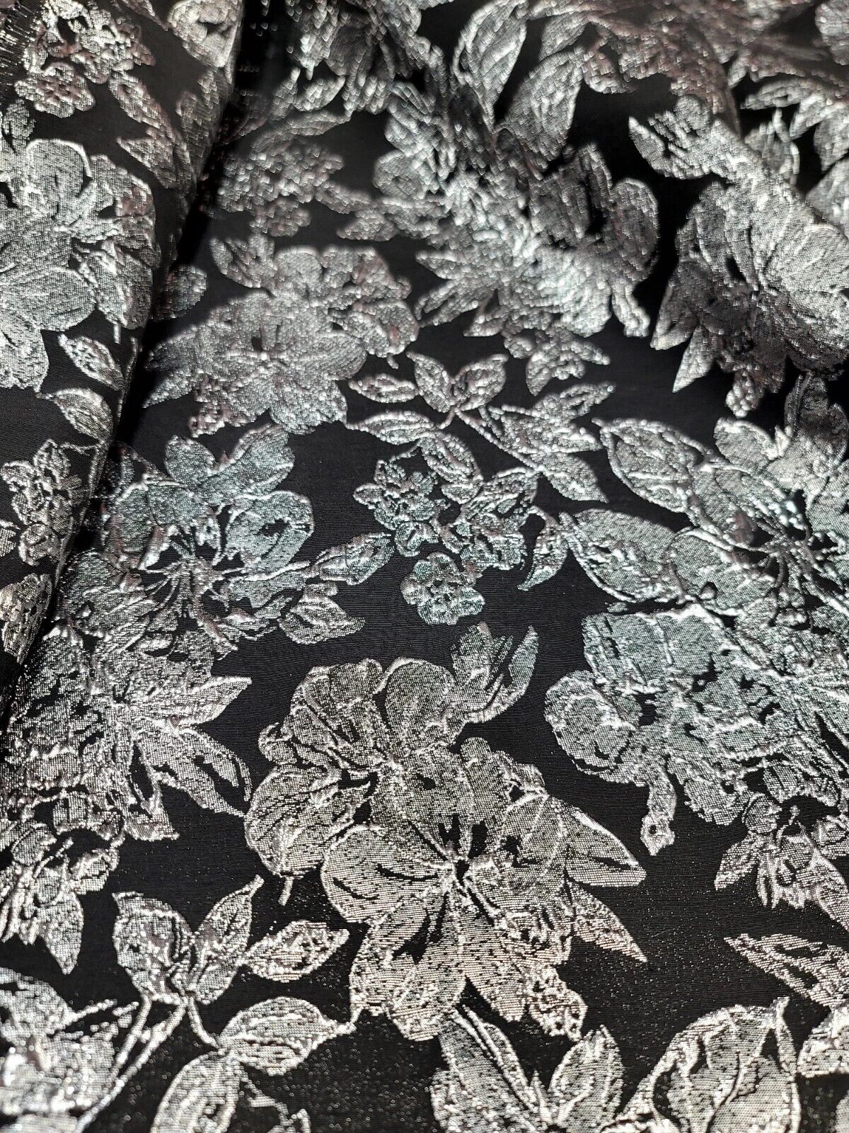 Brocade Jacquard Silver Floral on Black
