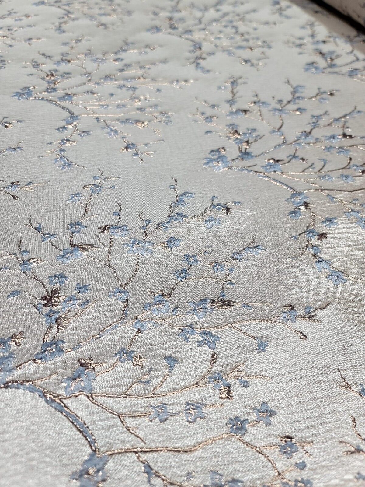 Brocade Jacquard Floral Fabric Baby Blue Gold