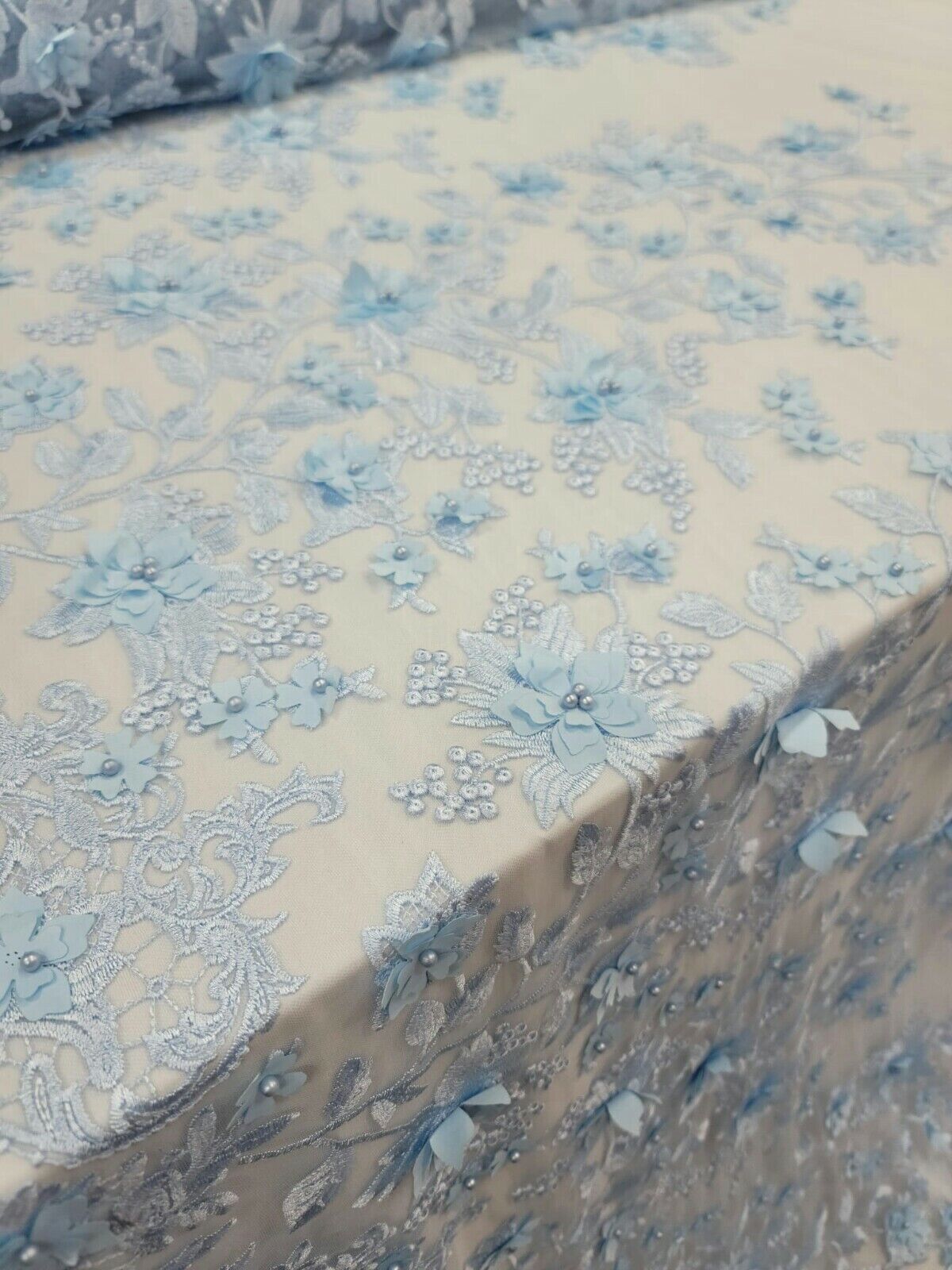 3D Floral Lace Sky Blue