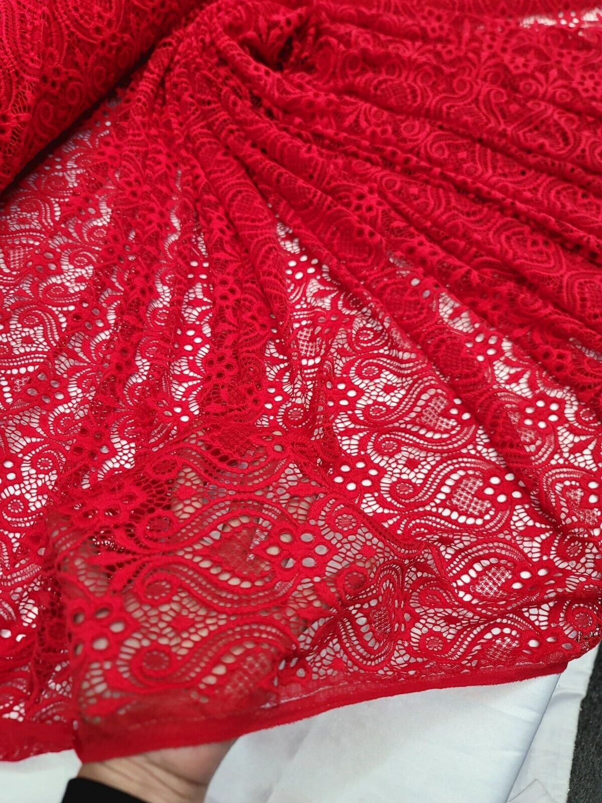 Red Mesh Lace Fabric